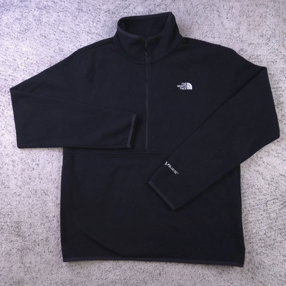 The North Face Sweater Mens Medium Fleece Pullover Half Zip Polartec Black Logo